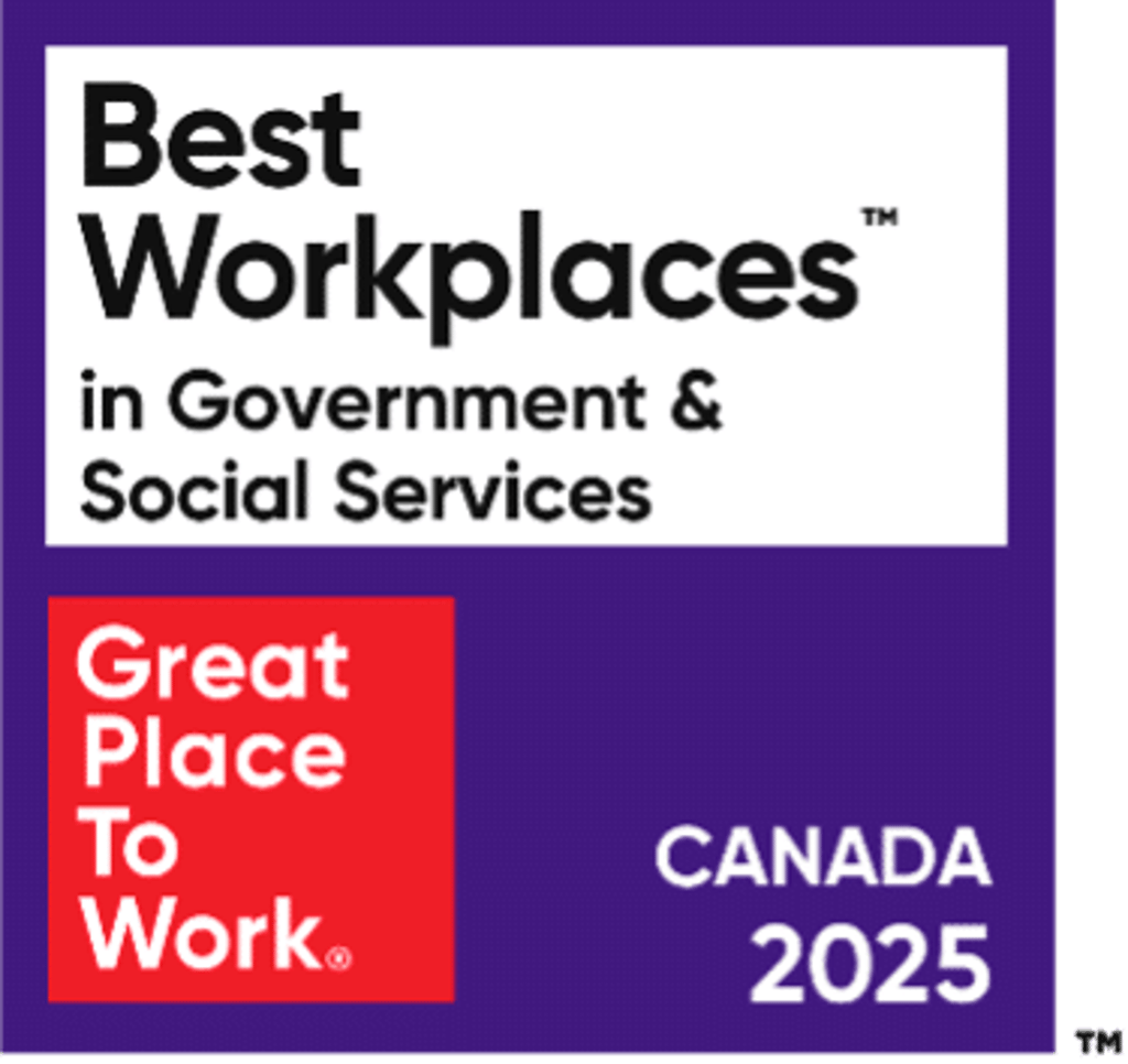 A graphic for the Best Workplaces in Government & Social Services in Canada 2025.