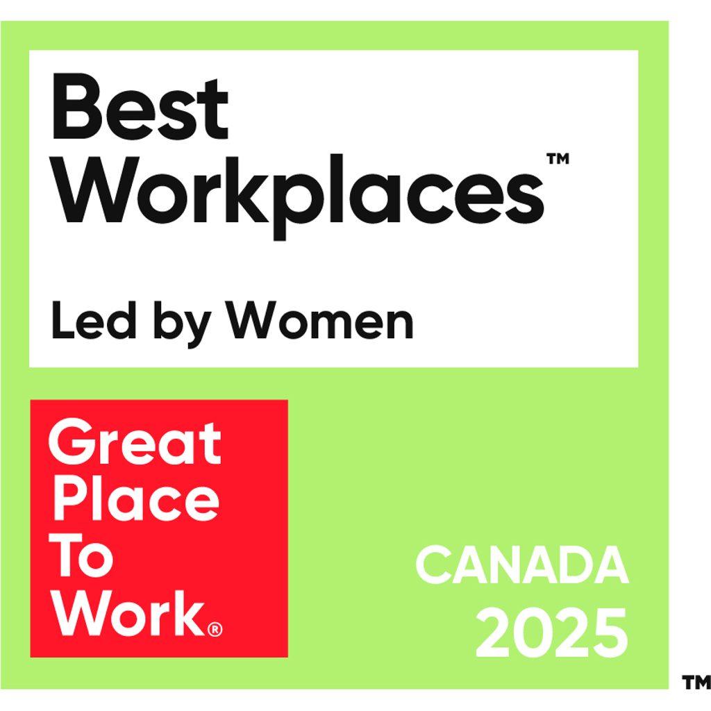 A graphic for the Best Workplaces Led by Women award in Canada for 2025.