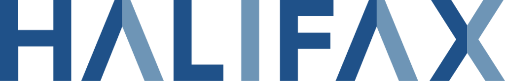 The word HALIFAX is written in blue capital letters on a black background.