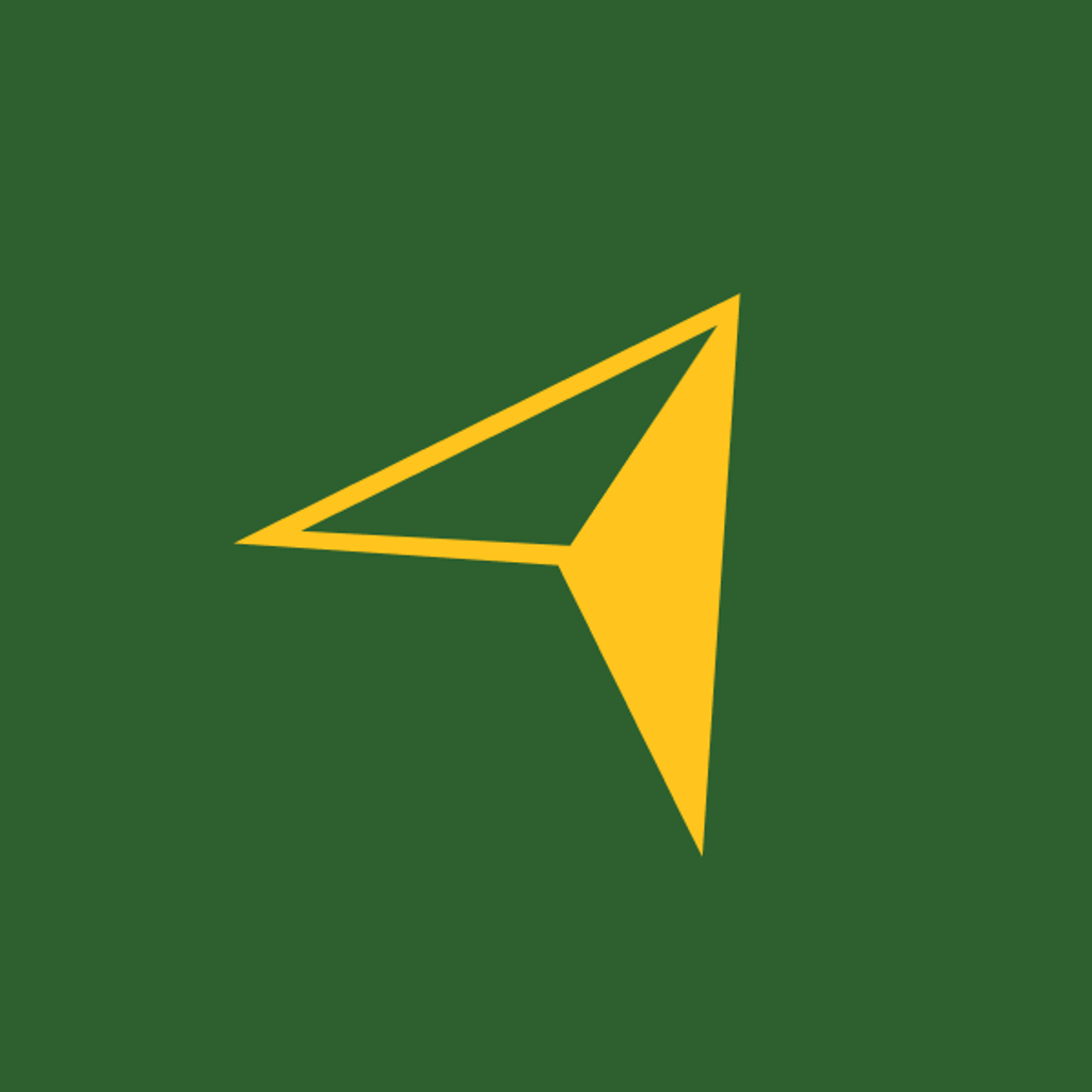A yellow arrow shape on a green background.