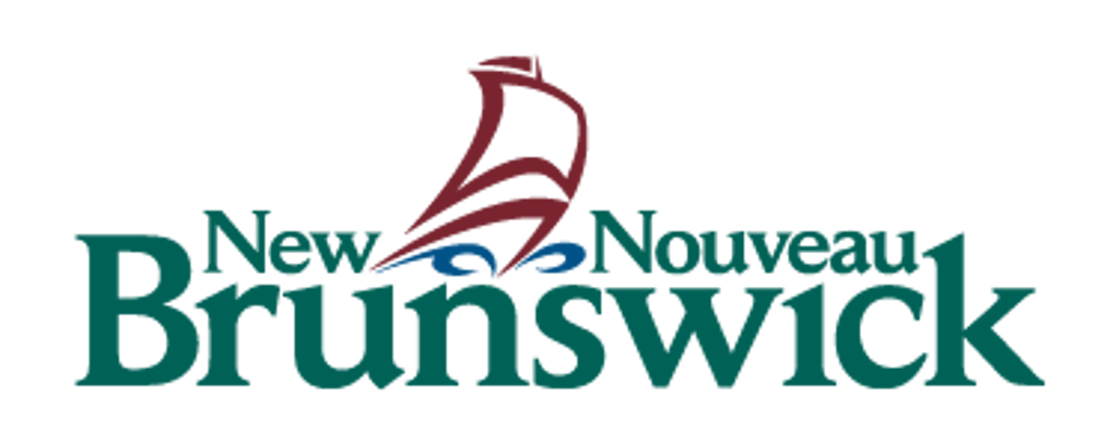 The New Nouveau Brunswick logo features stylized text and a sailboat graphic.