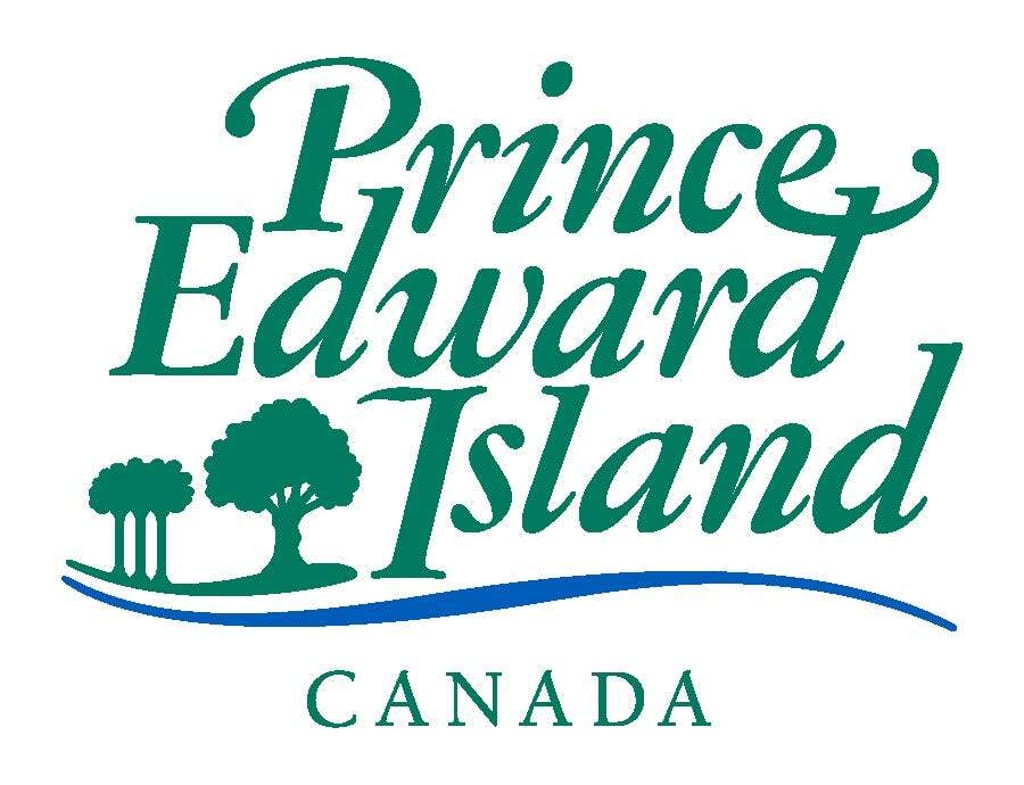 The logo for Prince Edward Island, Canada, features green text and a silhouette of trees.