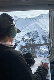 Researcher collecting data during winter aerial surveys. (Photo: Aerin Jacob)